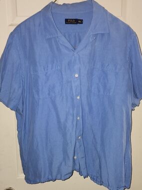 Polo by Ralph Lauren Men’s Light Blue Short-Sleeve Linen And Silk